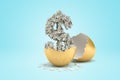 3d rendering of money dollar hatched from golden egg on light blue background