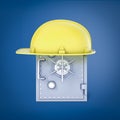 3d rendering of money safe with big yellow hard hat on top.