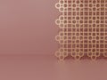 3D Rendering Monochrome Pink and Light Rose Gold Studio Shot Background with Chinese Style Decoration Screen for Beauty, Food and