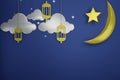 3D Rendering Of Moon, Star, Cloud, Lampion and Ramadhan Theme