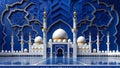 3D rendering of a mosque featuring intricate blue and white decorative elements Royalty Free Stock Photo