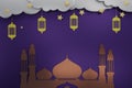 3D Rendering Of Mosque, Star, Cloud, Lampion and Ramadhan Theme