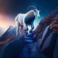 3d rendering of a mountain goat running on a cliff at night Generative AI