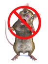 3D rendering of a mouse biting on prohibition sign