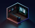 3d rendering Movie room isometric., 3d illustration