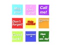 3D Rendering of multi colored post it notes with various messages