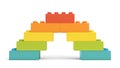 3d rendering of multi-colored toy blocks making up a rainbow bridge.