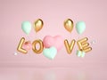 3d rendering of multicolored balloons arranged to spell out the word "Love"