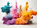 3d rendering multicolored explosions tight smoke bomb white background