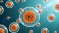 3D Rendering of Cells with Orange Nucleus and Transparent Membrane Royalty Free Stock Photo