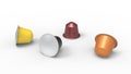 3d rendering of multiple colored coffee capsules different flavours