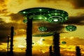 3D Rendering Multiple UFOs Take Over Energy Sources To Absorb Energy