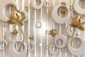 3d rendering mural wallpaper abstract with golden flowers ornament and silver gold background Royalty Free Stock Photo