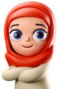 3D rendering muslim woman with hijab arms on chest character illustration