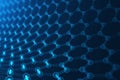 3d rendering nanotechnology, glowing hexagonal geometric form close-up, concept graphene atomic structure, concept
