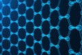 3d rendering nanotechnology, glowing hexagonal geometric form close-up, concept graphene atomic structure, concept