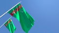 3D rendering of the national flag of Turkmenistan waving in the wind