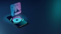 3D rendering neon holographic phone symbol of photo  icon on dark background Royalty Free Stock Photo