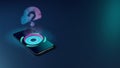 3D rendering neon holographic phone symbol of question circle icon on dark background Royalty Free Stock Photo