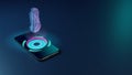 3D rendering neon holographic phone symbol of thermometer full icon on dark background