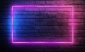A 3D rendering of a neon light frame shining against a brick wall background Royalty Free Stock Photo