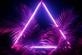 3D rendering Neon lit palms create abstract shapes against the background