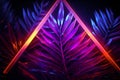 3D rendering Neon palms illuminate abstract shapes with vibrant radiance