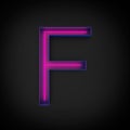 3d rendering, neon red capital letter F lighted up, inside blue letter