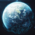 3D rendering Network and data exchange over planet earth in space. Connection lines Around Earth Globe. Global Royalty Free Stock Photo