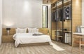 3d rendering nice wood contemporary bedroom with nice cloth cabinet