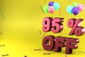 3d rendering of Ninety Five Percent Off, Different Ballon Color and Yellow Theme