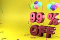 3d rendering of Ninety Nine Percent Off, Different Ballon Color and Yellow Theme