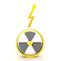 3D Rendering of nuclear energy symbol and lightining above