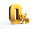 Golden zero percent or 0% special Offer. Isolated over white background Royalty Free Stock Photo