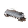 3D rendering of an oil-coated tanker train on white background
