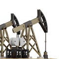 3D rendering of oil rigs extracting oil from well in developed field back view. Environmental pollution problem. Realistic PNG