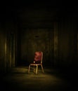 An old chair in haunted house or asylum