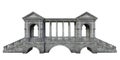 3D illustration of an old grey stone bridge with roof covering, arched windows and columns isolated on a white background Royalty Free Stock Photo