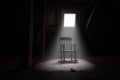 3d rendering of old rocking chair illuminated by light ray at dark attic. Concept age and past Royalty Free Stock Photo