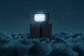 old television with bright static screen above night clouds Royalty Free Stock Photo