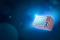 3d rendering of old tv set on neon blue background Royalty Free Stock Photo