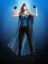 3D rendering of old woman posing as superhero