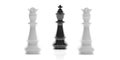 3d rendering one chess king and two queens on white background
