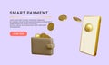 3D rendering Online mobile money transfer. Mobile banking concept. Secure online payment. Vector illustration