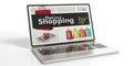 3d rendering online shopping on a laptop`s screen