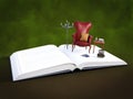 3D rendering of an open book with storytime reading corner