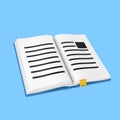 3D Rendering Open Book With Bookmark Isolated On Blue Background, PNG File Add - Transparent Background.