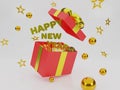 3D rendering, open box gift happy new year