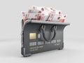 3d Rendering of Open Credit card with Russian rubles banknotes, clipping path included