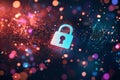 3D rendering of an open digital lock icon and coding text on a white background. Cybersecurity and data breach concepts. Royalty Free Stock Photo